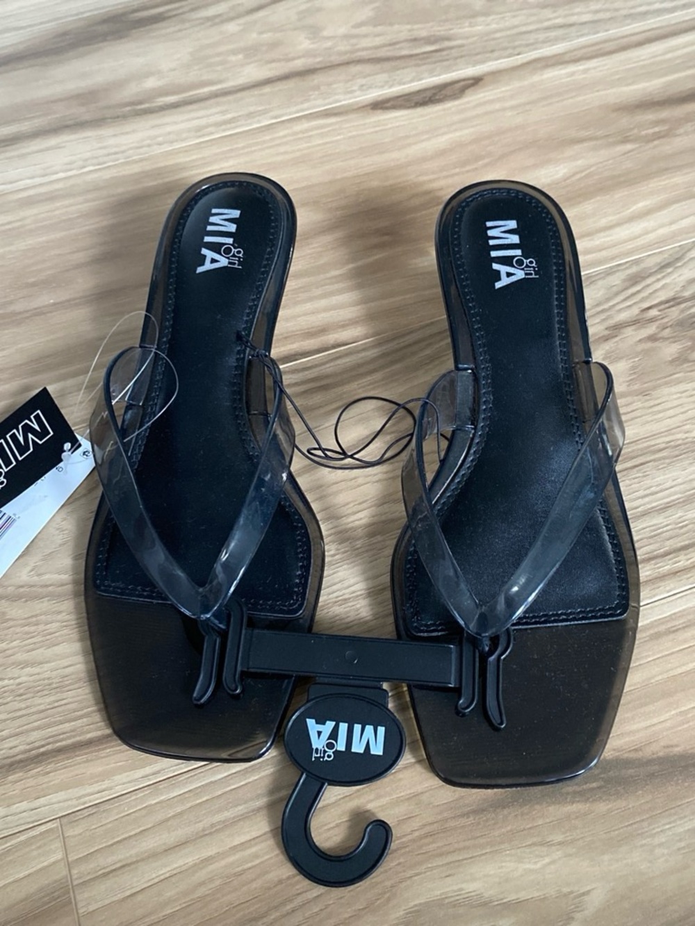 MIA Black Slide Sandals with Clear Straps